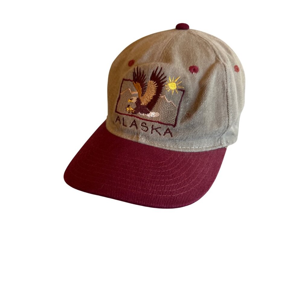 Alaska Eagle Embroidered Baseball Cap Adjustable Strapback Gray & Burgundy